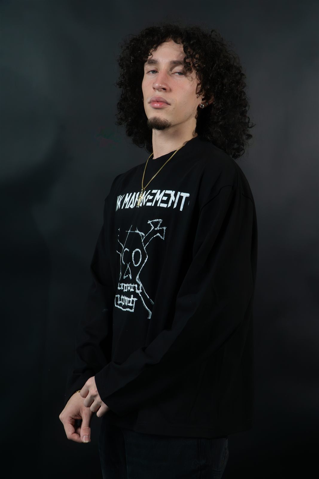 Crossbones Longsleeve tee — worn, side profile